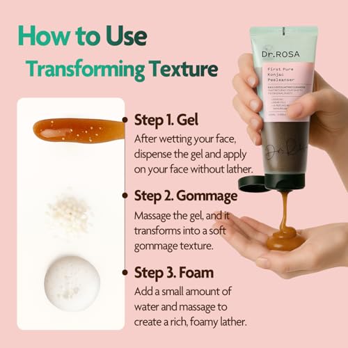Dr.ROSA Konjac Peeleanser, Gentle Daily Peeling Cleanser with Konjac & Pear Cell, pH Balanced, Sensitive Skin Friendly, Soft & Smooth Skin Care