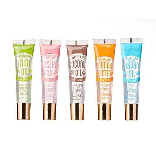 Ruby Kisses Broadway Vita-Lip Clear Lip Gloss (5 Pack Mint, Rosehip, Coconut, Argan Oil, Mango Butter), Ultra-Hydrating & Soothing Formula with Vitamin Oils, High-Shine Non-Sticky Finish Lip Balm