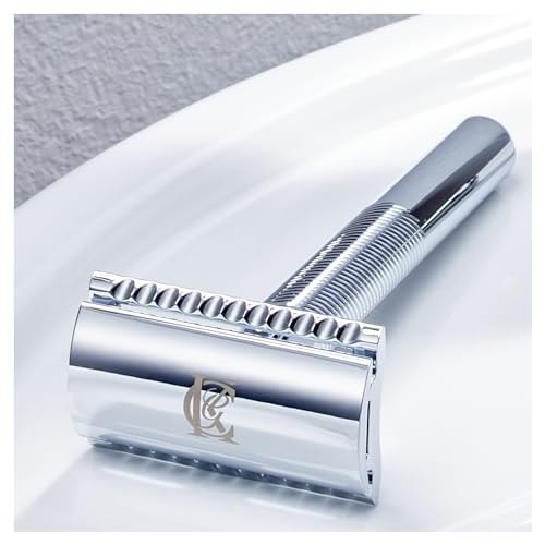 King C. Gillette Double Edge Safety Razor for Men, 5 Platinum Coated Double Edge Razor Blades, Gifts for Men