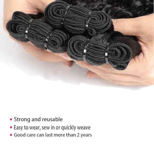 Deep Wave Human Hair Bundles 16 18 20 Inch Deep Curly Bundles Human Hair 12A Unprocessed Brazilian Virgin Weave 3 Bundles Double Weft Remy Hair Bundles Full and Thick