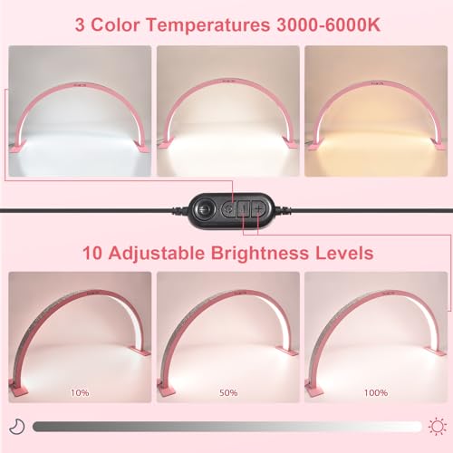 KADS 29In Wide Half Moon Nail Desk Lamp, Half Moon Light for Nail Desk, Lash Light for Eyelash Extensions with 3 Color Temperature 3000k-6500k for Nail, Lash, Tattoo, Skincare (Pink)