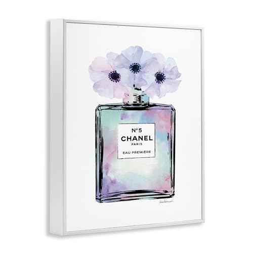 Stupell Industries Purple Flower Perfume Glam Fashion, Design by Amanda Greenwood White Framed Wall Art, 24 x 30, Blue, (aa-536_wfr_24x30)