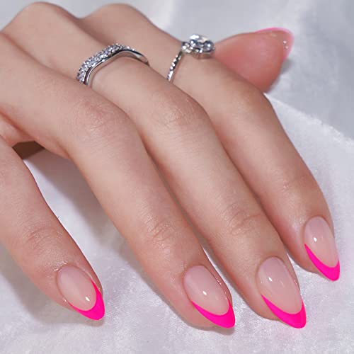 BTArtbox French Tip Press On Nails - Almond Stick On Nails for Women, Glue On Nails with Nail Glue - Berry French & Mermaid