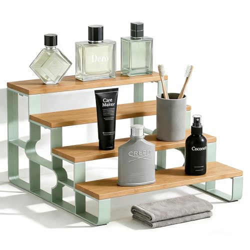 Perfume Organizer for Women,Makeup Organizer for Vanity,Skincare Organizers for Countertop,Bathroom Organizers and Storage,4 Tier Bamboo Display Shelf (Width=14")