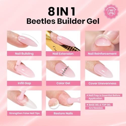 Beetles 8-in-1 Clear Builder Gel for Nails, Long-Lasting Nail Extension & Strengthening
