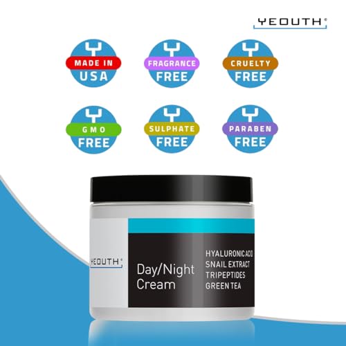 YEOUTH Day Night Cream for Face with Hyaluronic Acid, Snail Mucin and Copper Tripeptide, Moisturizer Face Cream, Hydrating Face Moisturizer for Women and Men 4oz