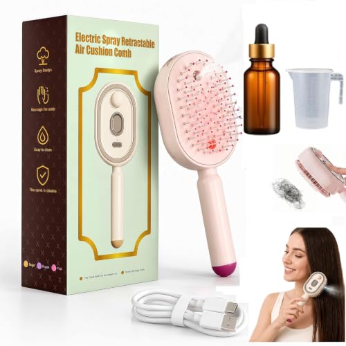 Rohxizw Pink Electric Spray Air Cushion Massage Comb 5-in-1 Rechargeable Hair Brush