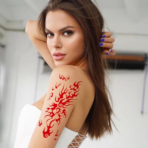 6 Sheets Temporary Tattoos Stickers Realistic Waterproof Women Man Body Face Arm Collarbone Leg Body DIY Art Decoration (Flame)