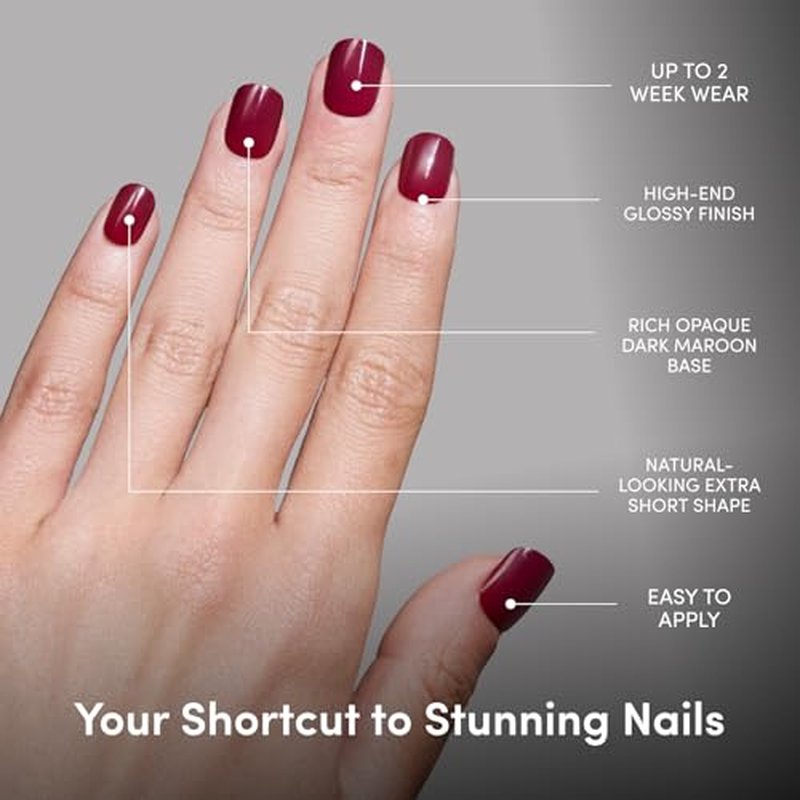 Glamnetic Extra Short Dark Maroon Press On Nails Kit - 30 Nails