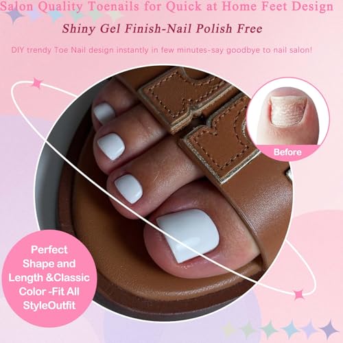LoveOurHome 120pc White Press On Toenails Short Square
