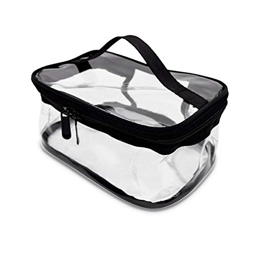 Cosmetic Travel Bag - Clear Vinyl Zipper Toiletry Pouch Portable Cosmetic Pouches Makeup Bag Multifunction Vacation Organizer Double Zippers Bathroom, Holidays, Heavy-Duty Handle Design - 8x5.9x3.9