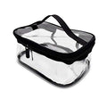 Cosmetic Travel Bag - Clear Vinyl Zipper Toiletry Pouch Portable Cosmetic Pouches Makeup Bag Multifunction Vacation Organizer Double Zippers Bathroom, Holidays, Heavy-Duty Handle Design - 8x5.9x3.9