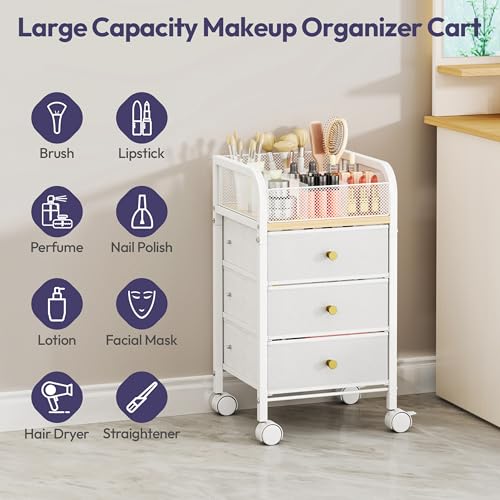 Rolling Makeup Organizer Cart with 9 Compartments & 3 Drawers