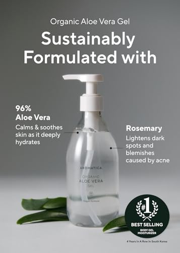 AROMATICA Organic Aloe Vera Gel 10.14oz/300ml – Unscented, Cooling & Multi-Purpose