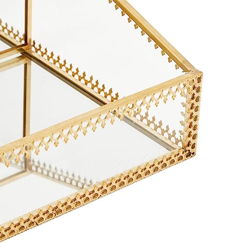 Glamlily Glass Makeup Organizer with Gold Trim for Vanity, Cosmetic Storage (10.2 x 7.5 x 3.5 In) - Makeup Storage