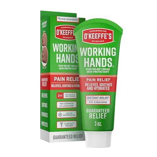 O'Keeffe's Working Hands Pain Relief Cream Skin Protectant with 4% Lidocaine and Cooling Peppermint Oil for Instant Relief from Pain, Itching, Irritation and Dryness, 3oz Tube