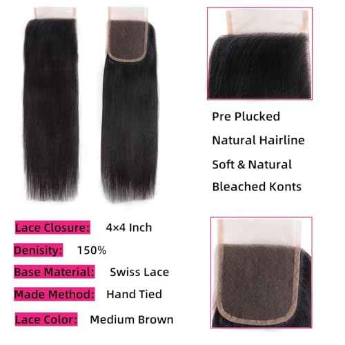 10 inch short hair bundles 10A Brazilian Straight Virgin Hair 4 Bundles with Closure Straight Hair 100% Unprocessed Straight Human Hair Extensions 50g/Pcs Natural color (10"10"10"10" with 10" closure)