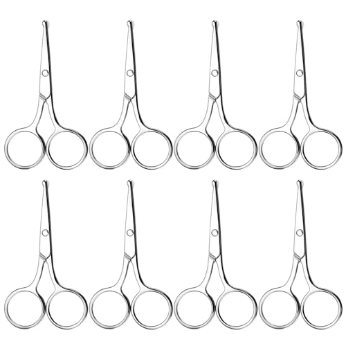 8 Pack Round Tip Safety Scissors - Grooming for Hair & Eyebrows