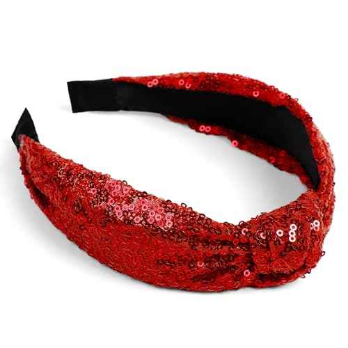 Huachi Christmas Headbands for Women Girls Top Knot Headband Sparkly Sequin Knotted Head Bands for Women¡¯s Hair Accessories Holiday Red Green Hairbands Turban Christmas Gifts