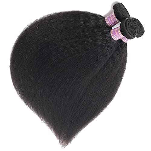 Kinky Straight Human Hair 3 Bundles 10 12 14 Inch Natural Black Yaki Straigh Brazilian Virgin Remy Hair Unprocessed Kinky Straight Human Hair Extensions (10 12 14 Inch, 3 Bundles)