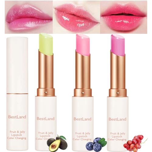 BestLand 3-Pack Color Changing Lip & Cheek Stain Set - Hydrating Jelly Lipsticks for Dry & Mature Lips