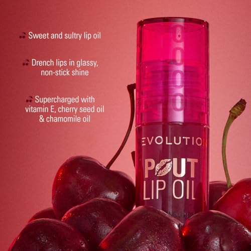 Revolution, Pout Lip Oil, Nourishing Tinted Lip Oil, High Shine, Non-Sticky Finish, Vegan & Cruelty-Free, Bitten Cherry, 0.13 oz