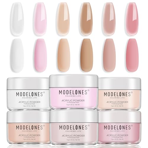 Modelones Acrylic Powder, 6 Colors Transparent Jelly Nude Nail Acrylic Powder Milky White Pink Nude Nail Acrylic Powder for Acrylic Nail Art 3D Nail Carving French Nail Extension, Gifts for Women