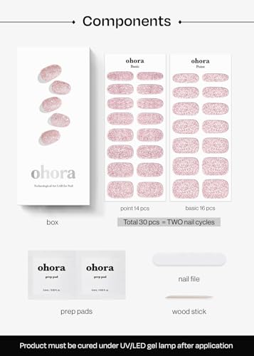 ohora Semi Cured Gel Nail Strips - N Pixie Dust Nude Glitter Wraps