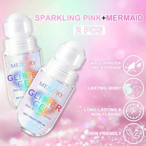 Holographic Roll-On Body Glitter Gel - Multi-Use for Face & Hair