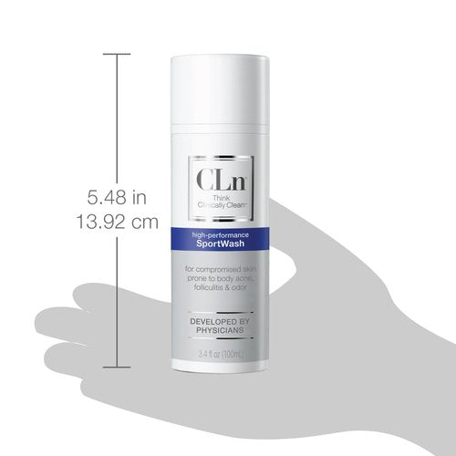 CLn® SportWash – High-Performance Sport Body Wash, For Men & Women Prone to Body Odor, Foot Odor, Ringworm, Folliculitis, & Back Acne, Fragrance-Free & Paraben-Free, 3.4 fl. oz.