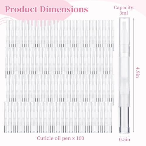 100PCS Empty Cuticle Oil Pen Refillable Transparent Twist Pens 3ml, Empty Nail Oil Pen with Brush Tip, Eyelash Growth Liquid Tube, Cosmetic Lip Gloss Container Applicators