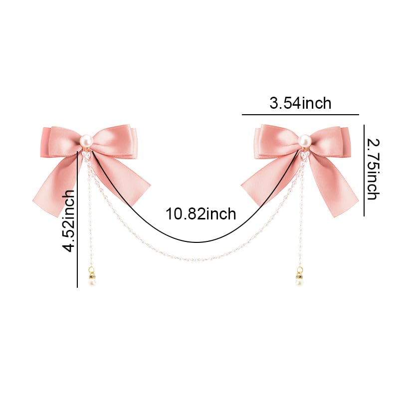 Hair Bow Accessories for Girls Women Pink Hair Bow with Pearls Tassel Ribbon Bow Hair Clips Small Silk Hair Bows for Women Bow Decor Hair Clip Satin Bowknot Hair Clips Head Clips for Women's Hair