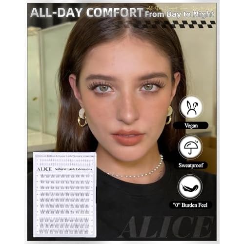 ALICE Natural Short Lash Clusters 8-12mm Eyelash Clusters Wispy Cluster Eyelash Extensions Clear Band Individual Lashes with 5-6mm Bottom Lashes
