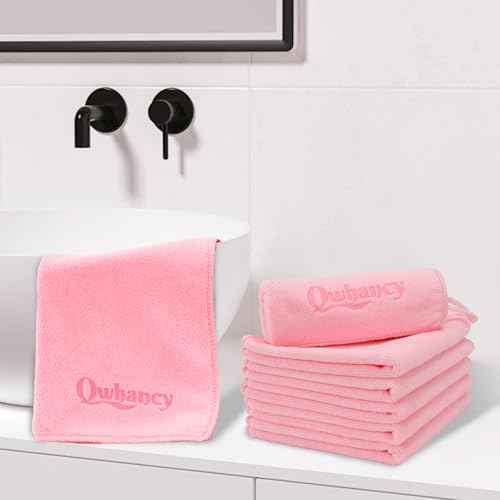 Microfiber Makeup Remover Cloth Face Towels Makeup Pads Soft Fingertip Face Wash Cloth Reusable Machine Washable High?Absorbency Quick?Dry Cleansing Facial Towels 12 ¡¿ 12 in 6 Pack??Light Pink