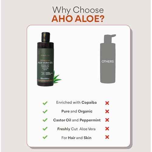 AHOALOE Pack of 3 Brazilian Aloe Vera Gel - Multipurpose Moisturizing Natural Gel with Copaiba, Castor Oil and Fresh Mint and Natural for Face, Skin and Hair - After Sun Care, Sunburn Relief 3x 8.4oz