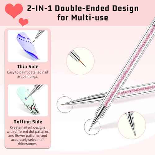 Nail Art Brushes Set,10pcs Nail Brushes for Nail Art with Nail Liner Brush and Nail Dotting Pens Professional Double-Ended Nail Art Brush Kit For Nail Drawing Nail Design Brush Gel Nail Brush