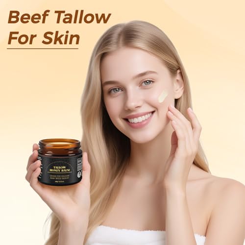 Beef Tallow for Skin with Honey, Unscented Moisturizing Tallow Balm for Face & Body,Grass-Fed£¬Deeply Nourishing for Dry Skin60g (2.1 oz)