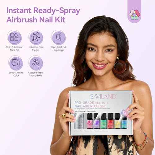 SAVILAND Advanced All-in-1 Airbrush Gel Nail Polish Kit: Dilution-Free Airbrush Paint for Nails Non-Acetone 12 Colors Airbrush Gel Polish with Airbrush Cleaner Stencils French Ombre Blush Nail Art