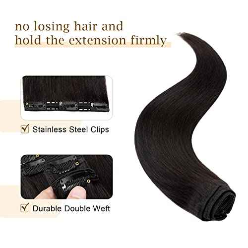 MY-LADY Double Weft 100% Remy Human Hair Clip in Extensions 10''-22'' Grade 7A Quality Full Head Soft Silky Straight 8pcs 18clips Off Black (14" / 14 inch 120g,#1B Natural Black)