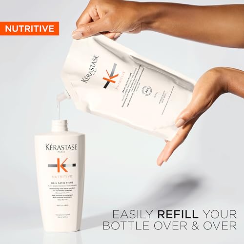 KERASTASE Nutritive Bain Satin Riche Shampoo | Cleanses & Deeply Replenishes Moisture | With Plant-Based Proteins & Niacinamide | For Medium to Thick to Dry Hair