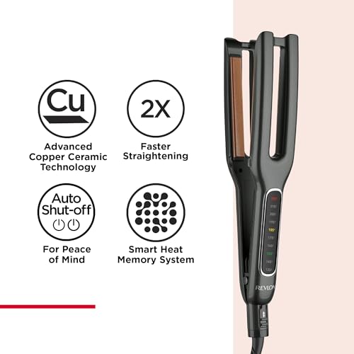 REVLON Double Straight Copper + Ceramic Dual Plate Straightener, Four 1/2 Inch plates, Black