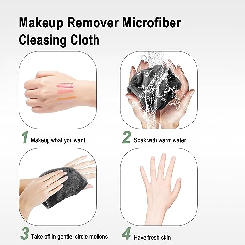 KODAMO Makeup Remover Cloth, Microfiber Makeup Remover Towel, Reusable Makeup Remover Face Wash Cloths for Washing Face, Grey