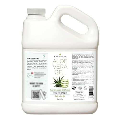 Organic Aloe Vera Gel Bulk - Half Gallon - for Face, Skin, Hair & Sunburn Relief From 100 Percent Pure Aloe Vera - Cold Pressed, Vegan, Unscented - Made in USA (64 Fl Oz)