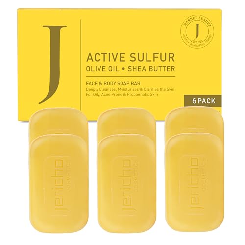 Jericho Dead Sea Sulfur Soap with Olive Oil ? Helps with Acne, Psoriasis, Eczema & Blackheads ? For Oily to Normal Skin ? Vegan Face & Body Bar for Men & Women, 4.4 Oz / 125 g (Pack of 6)