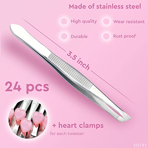 24-Pack Stainless Steel Slanted Tweezers 3.5in - Eyebrow & First Aid