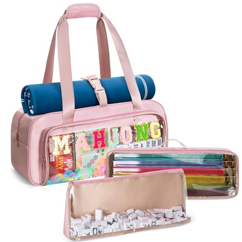 Pink Mahjong Bag Set - 3 Piece Clear American Tile & Rack Storage Bags for Mahjong Enthusiasts