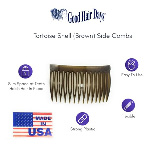 2 Pack Tortoise Shell Anti-Slip Side Combs 2 7/8 Inches for Hair Styling