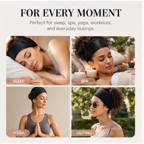 Hercicy 6-Pack Satin Hair Wrap Headbands Adjustable Spa Sleep & Face Mask