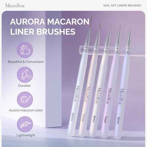 MelodySusie 5Pcs Nail Art Liner Brushes Professional Gel Polish Painting Art Design Pen Set for Thin Long Lines, Tiny Details, Fine Drawing, Delicate Coloring Sizes 5/7/9/11/20mm