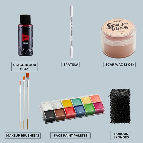 Halloween Makeup Kit with Wound Wax, Fake Blood & Face Paint